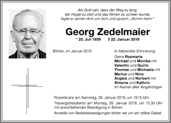 Traueranzeige von Georg Zedelmaier von Memminger Zeitung