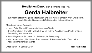 Traueranzeige von Gerda Halbreiter von Memminger Zeitung