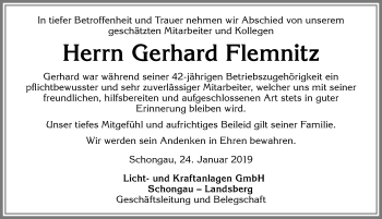 Traueranzeige von Gerhard Flemnitz von Allgäuer Zeitung