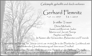 Traueranzeige von Gerhard Flemnitz von Allgäuer Zeitung, Füssen