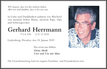 Traueranzeige von Gerhard Herrmann von Der Westallgäuer