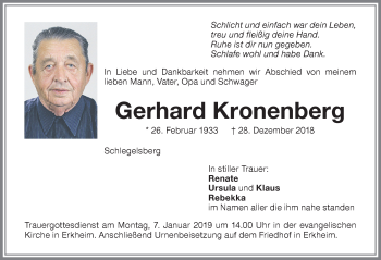 Traueranzeige von Gerhard Kronenberg von Memminger Zeitung