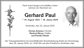 Traueranzeige von Gerhard Paul von Allgäuer Anzeigeblatt