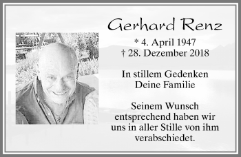 Traueranzeige von Gerhard Renz von Allgäuer Zeitung, Füssen