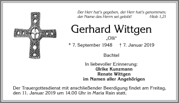 Traueranzeige von Gerhard Wittgen von Allgäuer Zeitung,Kempten