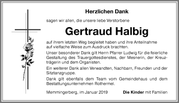 Traueranzeige von Gertraud Halbig von Memminger Zeitung