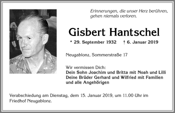 Traueranzeige von Gisbert Hantschel von Allgäuer Zeitung, Kaufbeuren/Buchloe