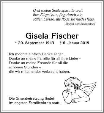 Traueranzeige von Gisela Fischer von Allgäuer Anzeigeblatt