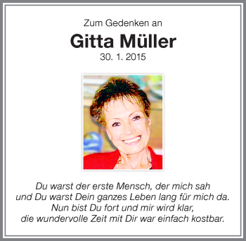 Traueranzeige von Gitta Müller von Memminger Zeitung