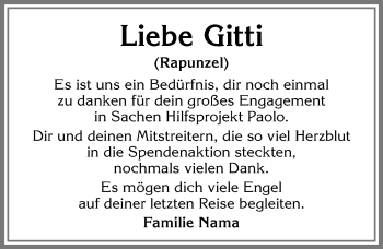 Traueranzeige von Gitti  von Allgäuer Anzeigeblatt