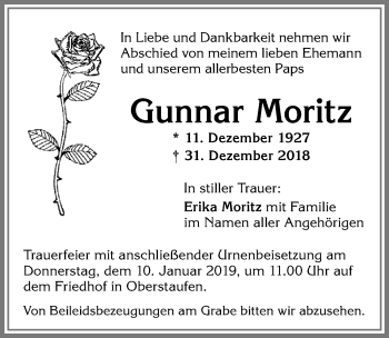 Traueranzeige von Gunnar Moritz von Allgäuer Anzeigeblatt