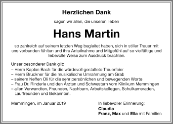 Traueranzeige von Hans Martin von Memminger Zeitung
