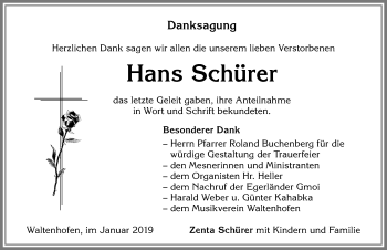 Traueranzeige von Hans Schürer von Allgäuer Zeitung