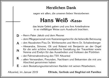 Traueranzeige von Hans Weiß von Allgäuer Zeitung,Kempten