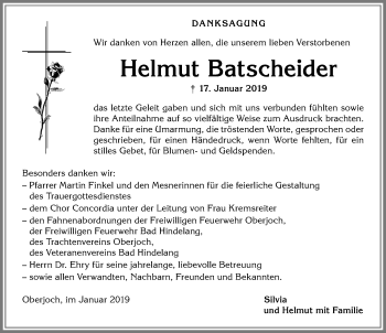 Traueranzeige von Helmut Batscheider von Allgäuer Anzeigeblatt