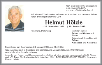 Traueranzeige von Helmut Hölzle von Allgäuer Zeitung, Marktoberdorf