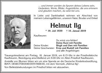 Traueranzeige von Helmut Ilg von Allgäuer Zeitung, Kaufbeuren/Buchloe