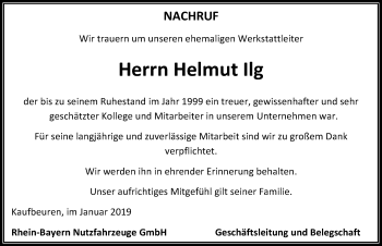 Traueranzeige von Helmut Ilg von Allgäuer Zeitung, Kaufbeuren/Buchloe