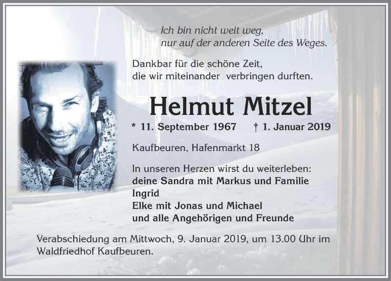  Traueranzeige für Helmut Mitzel vom 05.01.2019 aus Allgäuer Zeitung, Kaufbeuren/Buchloe