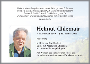 Traueranzeige von Helmut Uhlemair von Allgäuer Anzeigeblatt