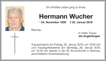 Traueranzeige von Hermann Wucher von Memminger Zeitung