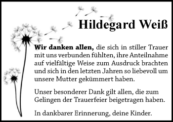 Traueranzeige von Hildegard Weiß von Memminger Zeitung