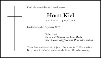 Traueranzeige von Horst Kiel von Der Westallgäuer