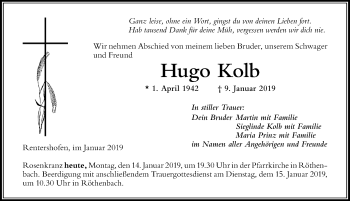 Traueranzeige von Hugo Kolb von Der Westallgäuer