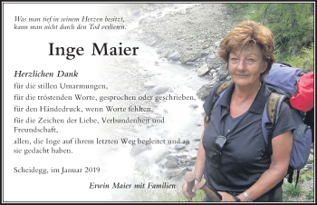 Traueranzeige von Inge Maier von Der Westallgäuer