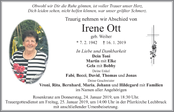 Traueranzeige von Irene Ott von Allgäuer Zeitung, Füssen