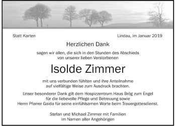 Traueranzeige von Isolde Zimmer von Der Westallgäuer