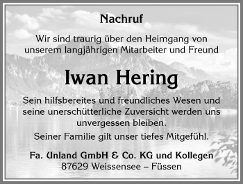 Traueranzeige von Iwan Hering von Allgäuer Zeitung, Füssen