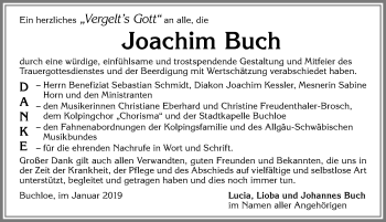 Traueranzeige von Joachim Buch von Allgäuer Zeitung, Kaufbeuren/Buchloe