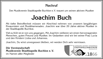 Traueranzeige von Joachim Buch von Allgäuer Zeitung, Kaufbeuren/Buchloe