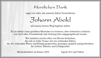 Traueranzeige von Johann Abold von Allgäuer Zeitung, Marktoberdorf