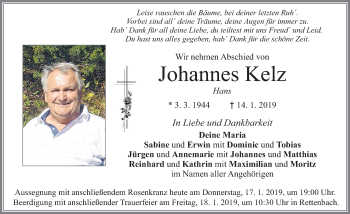 Traueranzeige von Johannes Kelz von Allgäuer Zeitung, Marktoberdorf