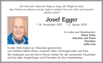 Traueranzeige von Josef Egger von Allgäuer Zeitung,Kempten