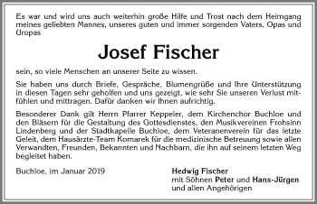 Traueranzeige von Josef Fischer von Allgäuer Zeitung, Kaufbeuren/Buchloe