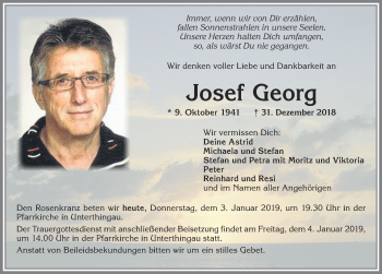 Traueranzeige von Josef Georg von Allgäuer Zeitung, Marktoberdorf