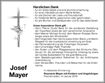 Traueranzeige von Josef Mayer von Memminger Zeitung