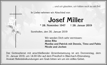 Traueranzeige von Josef Miller von Allgäuer Anzeigeblatt