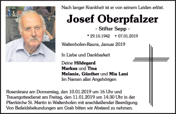 Traueranzeige von Josef Oberpfalzer von Allgäuer Zeitung,Kempten