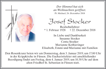 Traueranzeige von Josef Stocker von Allgäuer Zeitung, Füssen