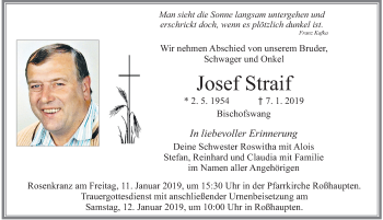 Traueranzeige von Josef Straif von Allgäuer Zeitung, Füssen