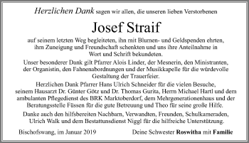 Traueranzeige von Josef Straif von Allgäuer Zeitung, Füssen