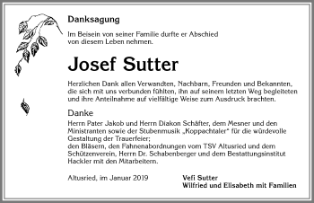 Traueranzeige von Josef Sutter von Allgäuer Zeitung,Kempten