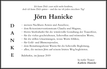 Traueranzeige von Jörn Hanicke von Der Westallgäuer