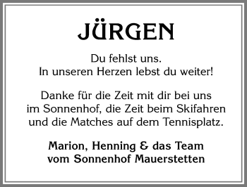 Traueranzeige von Jürgen  von Allgäuer Zeitung, Kaufbeuren/Buchloe