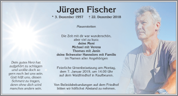 Traueranzeige von Jürgen Fischer von Allgäuer Zeitung, Kaufbeuren/Buchloe
