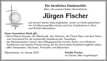 Traueranzeige von Jürgen Fischer von Allgäuer Zeitung, Kaufbeuren/Buchloe